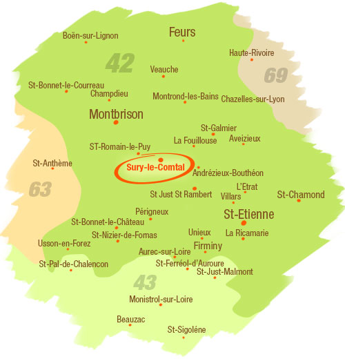 Carte Loire (42) situation charpentier couvreur